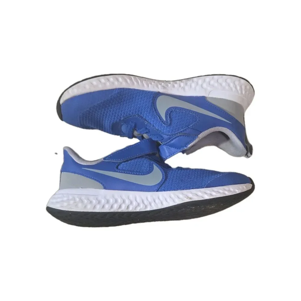 Nike Revolution Unisex Kids Blue/Gray Hook & Loop Mesh Sneakers US 1Y EU 13.5
